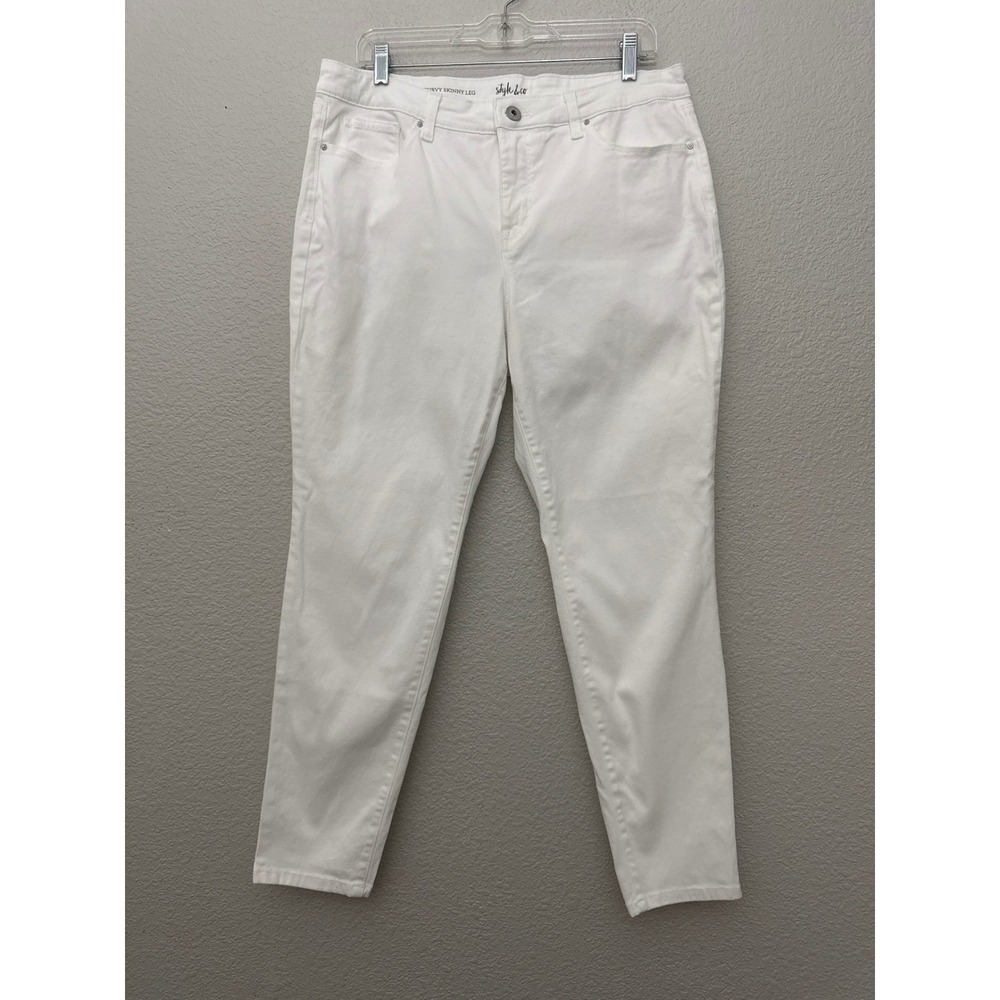 Style & Co Curvy Skinny Leg White Denim Jeans Size 14 Lightweight Stretch